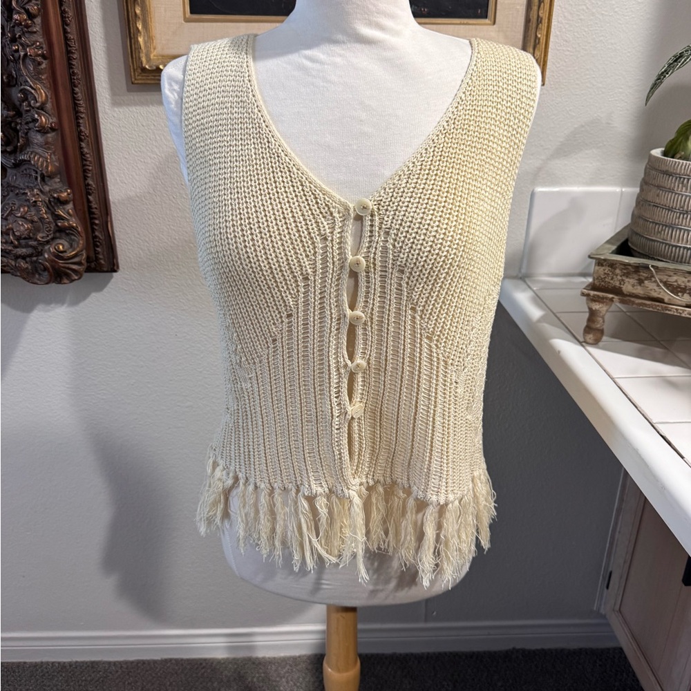 Jacquie The Label Cream Knit Vest with fringe